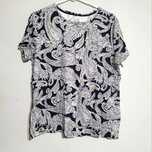 Croft & Barrow Black and White‎ Paisley Short Sleeve Top Xxl